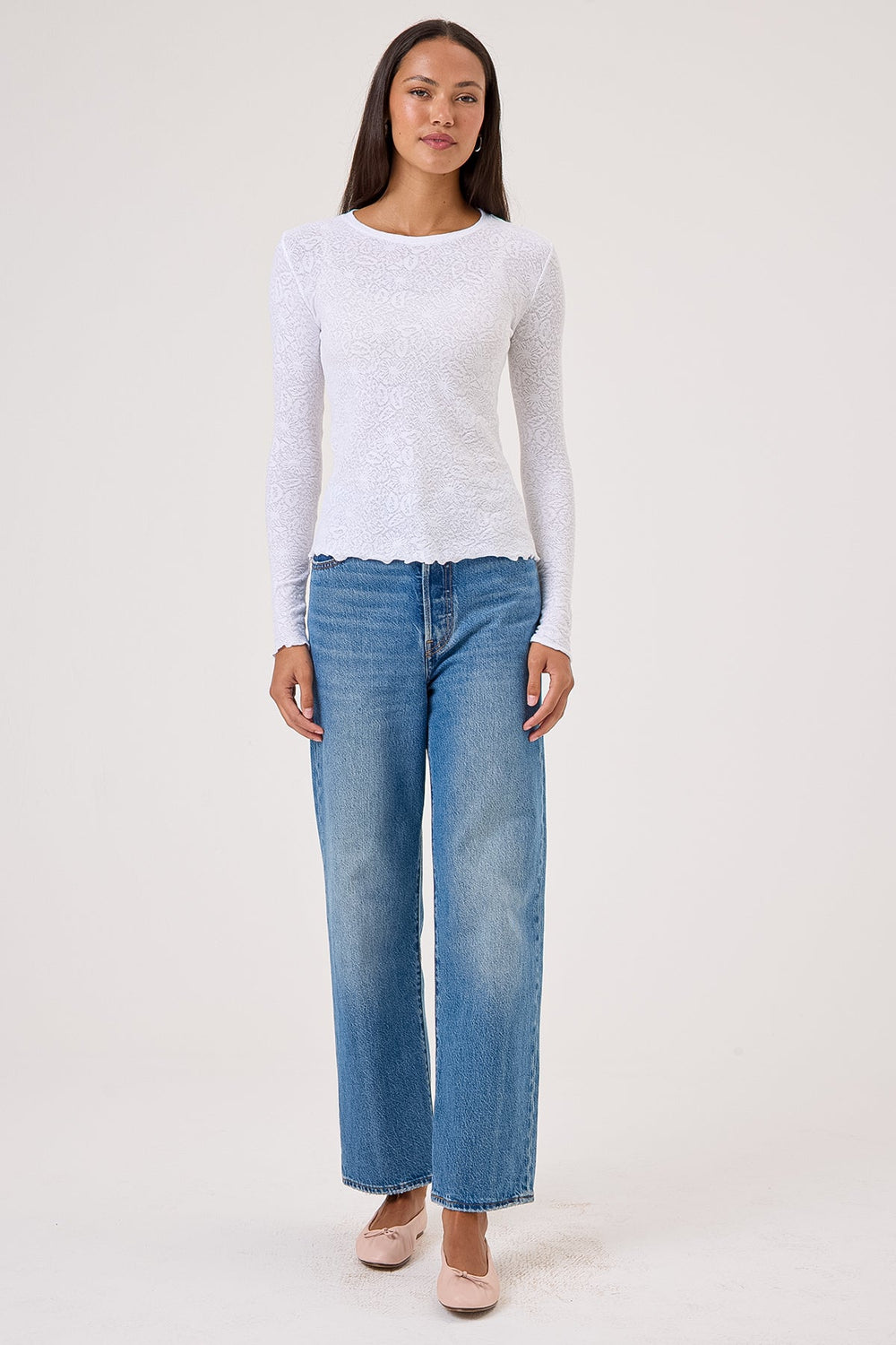 Goldie Love Story Jacquard Long Sleeve Tee in White available at Barbara Katz