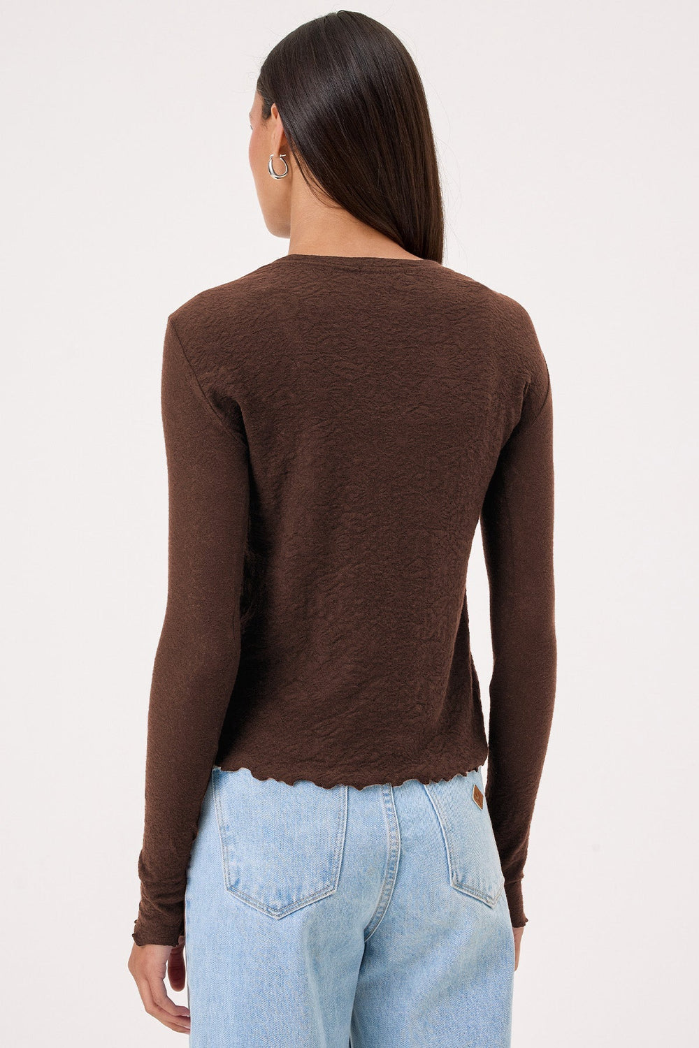  Goldie Love Story Jacquard Long Sleeve Tee in French Roast available at Barbara Katz