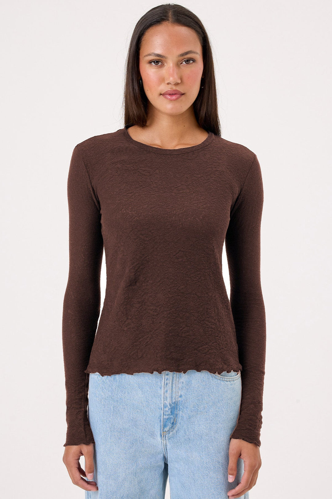  Goldie Love Story Jacquard Long Sleeve Tee in French Roast available at Barbara Katz