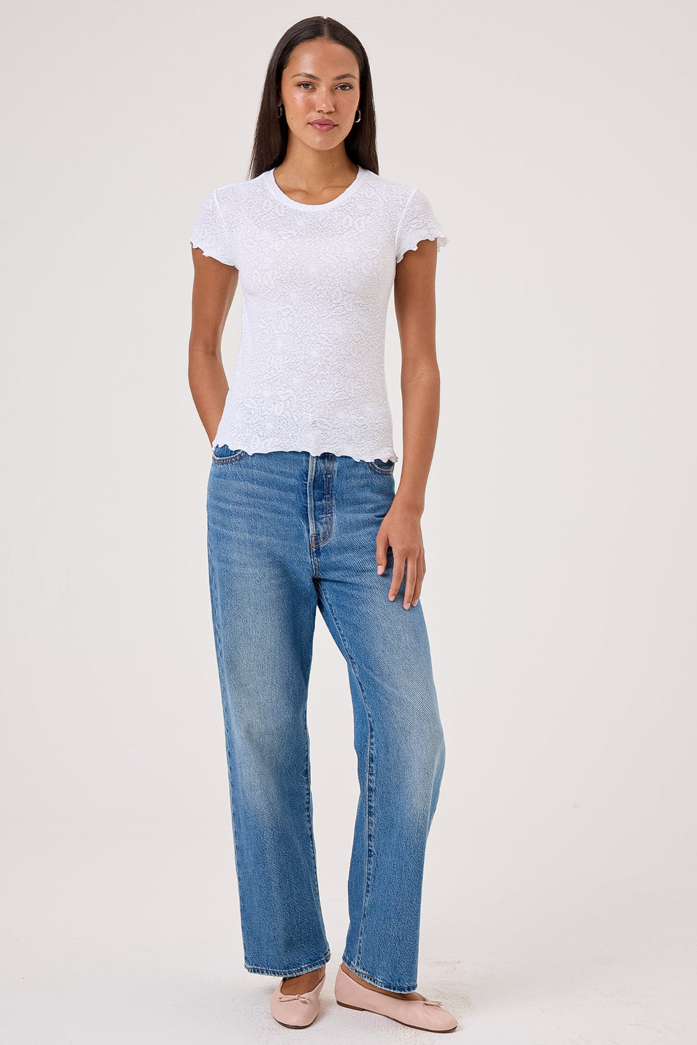 Goldie Love Story Jacquard Short Sleeve Tee in White available at Barbara Katz