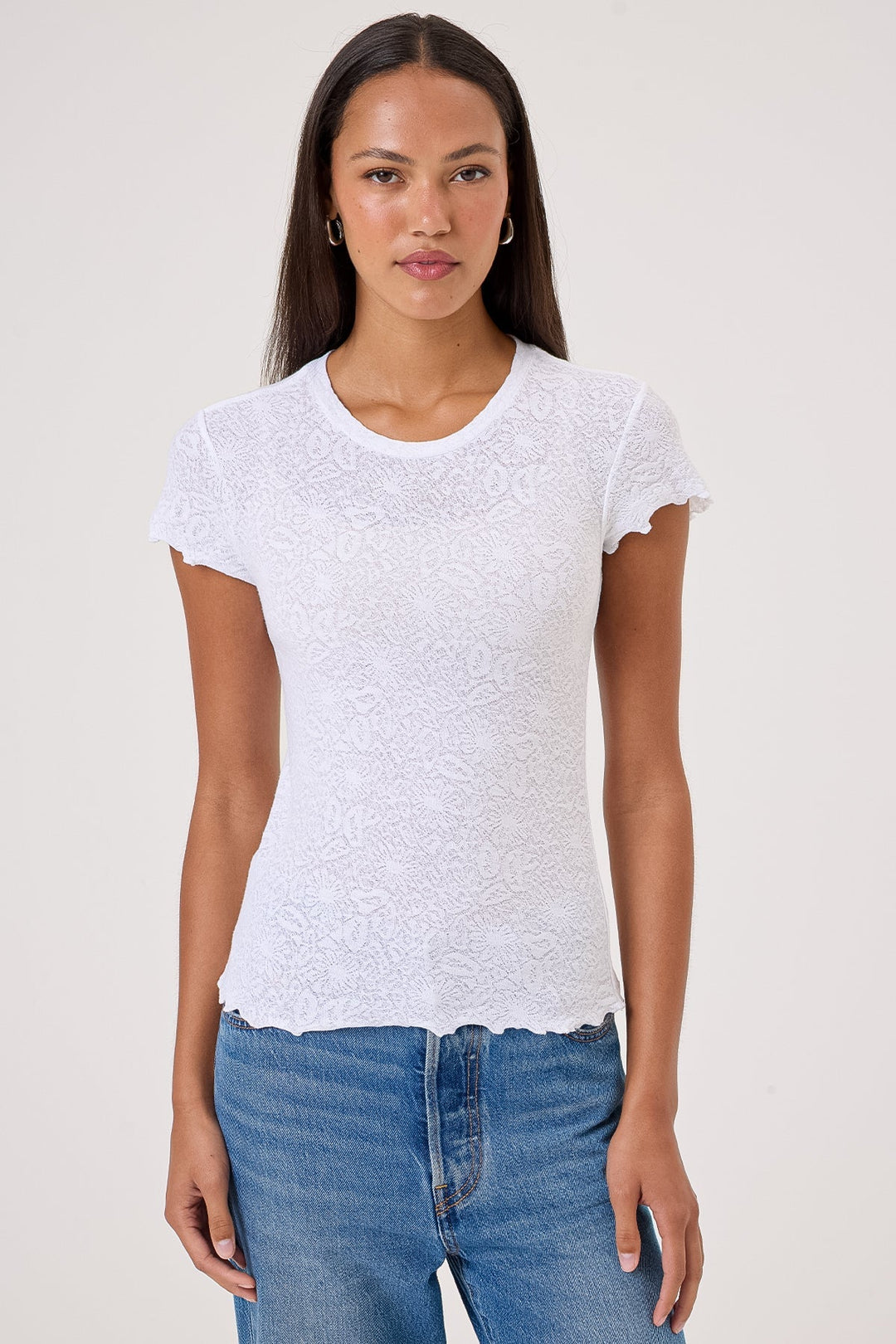 Goldie Love Story Jacquard Short Sleeve Tee in White available at Barbara Katz