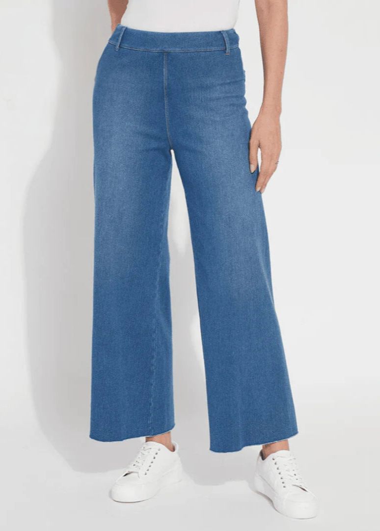 Erin Hi Waist Wide Leg Denim Pants in Mid Wash available at Barbara Katz