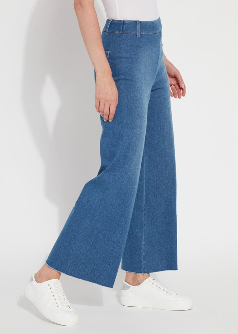 Erin Hi Waist Wide Leg Denim Pants in Mid Wash available at Barbara Katz