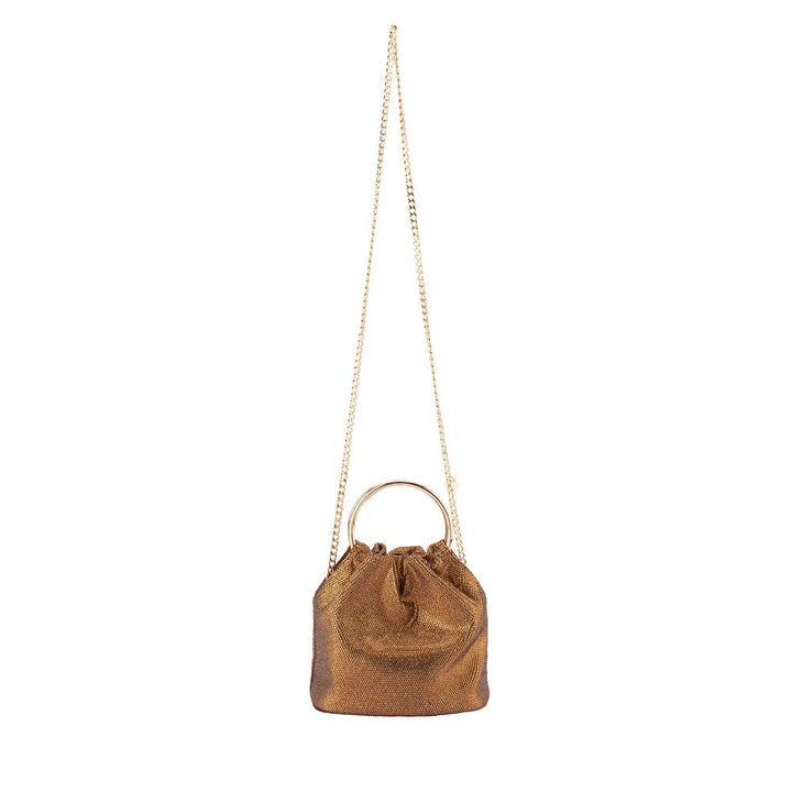 Olga Berg Mabel Crystal Top Handle Bag in Copper available at Barbara Katz