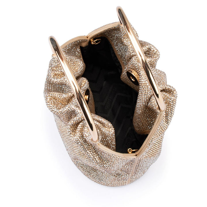 Olga Berg Mabel Crystal Top Handle Bag in Champagne available at Barbara Katz