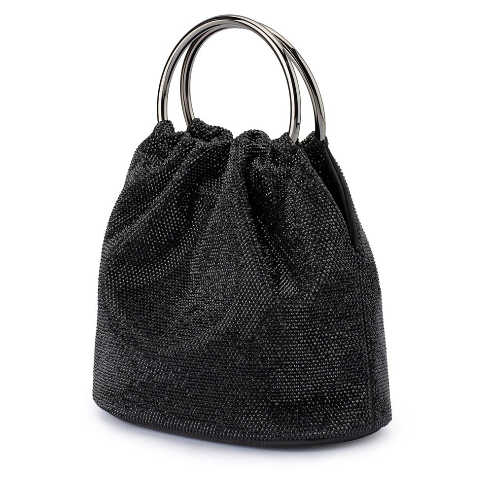 Olga Berg Mabel Crystal Top Handle Bag in Black available at Barbara Katz