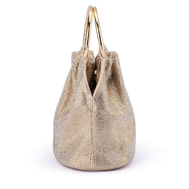 Olga Berg Mabel Crystal Top Handle Bag in Champagne available at Barbara Katz