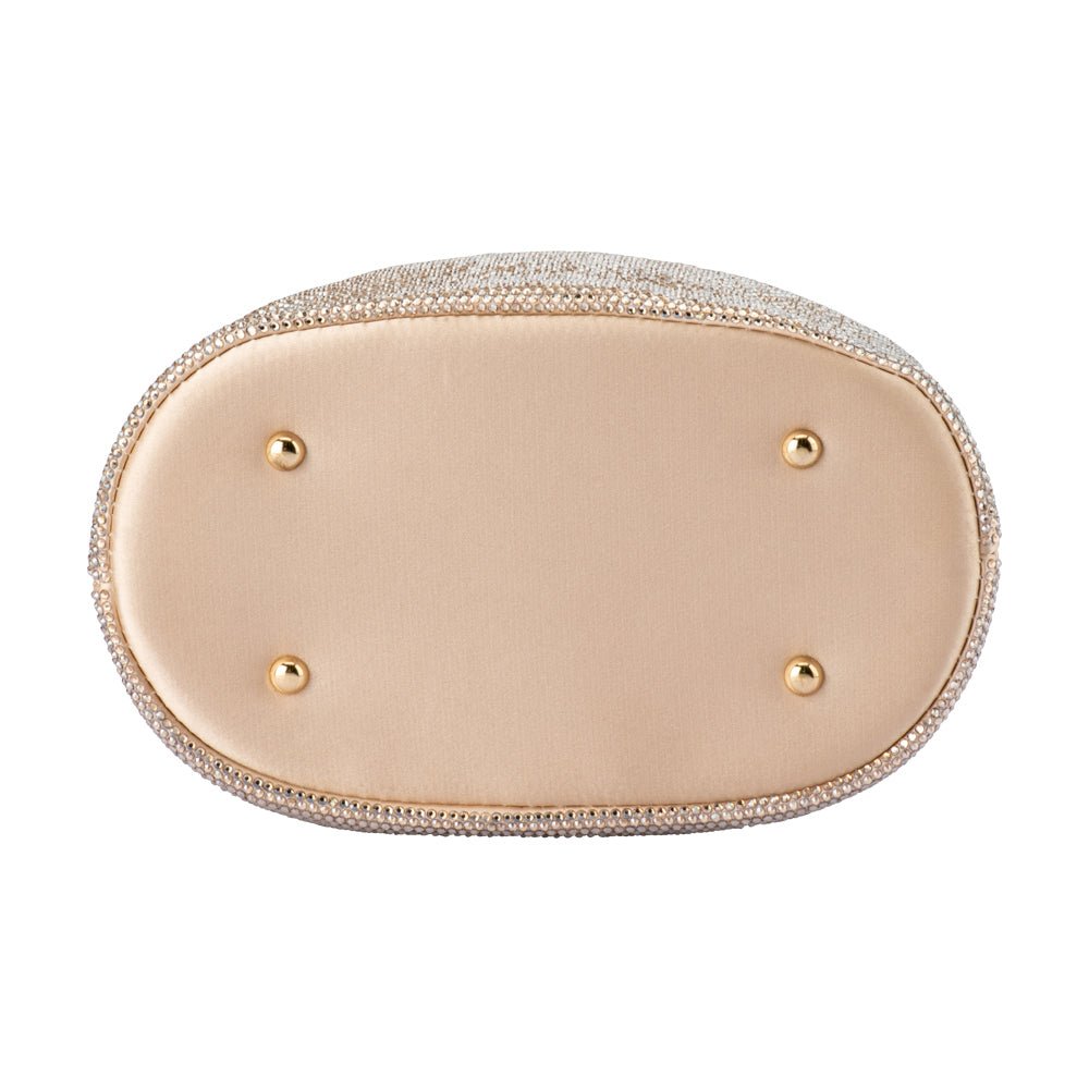Olga Berg Mabel Crystal Top Handle Bag in Champagne available at Barbara Katz