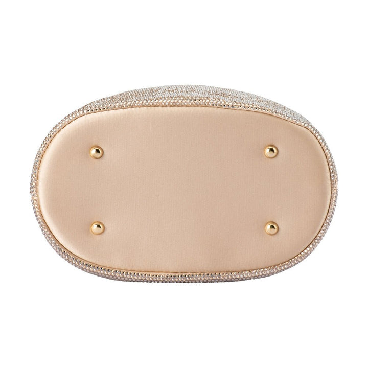 Olga Berg Mabel Crystal Top Handle Bag in Champagne available at Barbara Katz