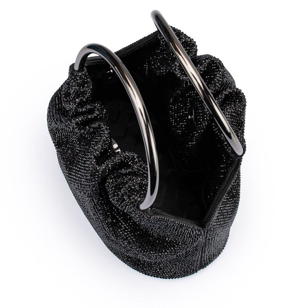 Olga Berg Mabel Crystal Top Handle Bag in Black available at Barbara Katz