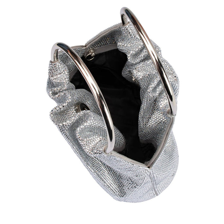 Olga Berg Mabel Crystal Top Handle Bag in Silver available at Barbara Katz