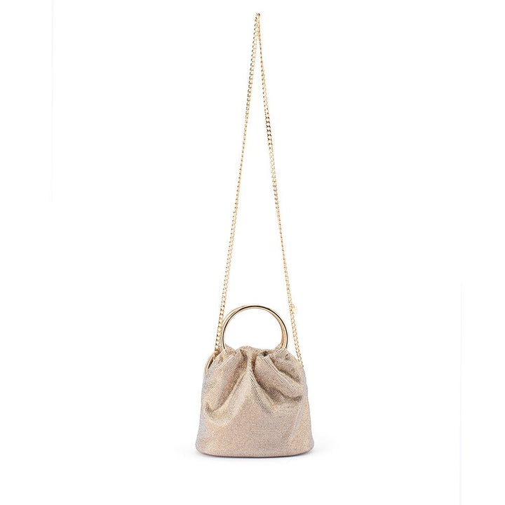 Olga Berg Mabel Crystal Top Handle Bag in Champagne available at Barbara Katz