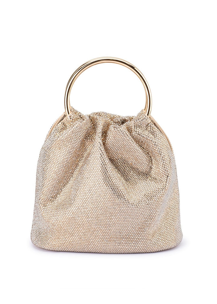 Olga Berg Mabel Crystal Top Handle Bag in Champagne available at Barbara Katz