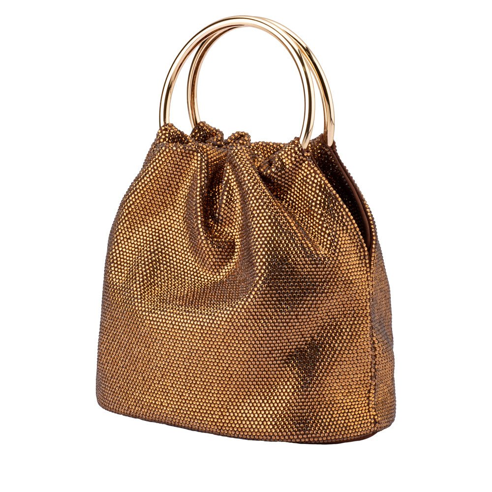 Olga Berg Mabel Crystal Top Handle Bag in Copper available at Barbara Katz