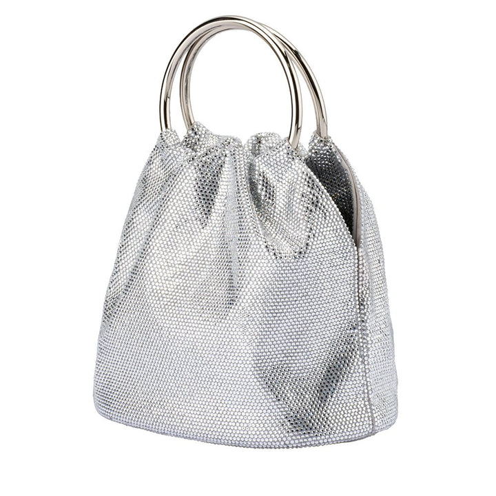 Olga Berg Mabel Crystal Top Handle Bag in Silver available at Barbara Katz