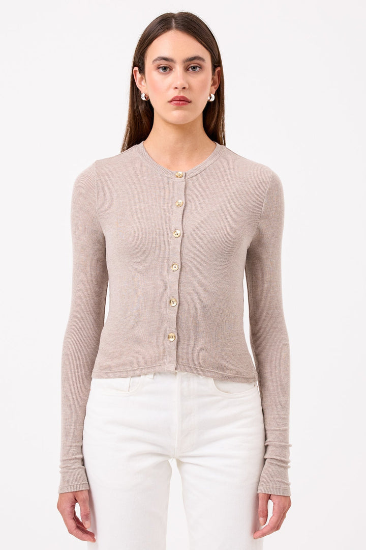 Goldie Marina Ribbed Crop Cardigan in Oatmeal available at Barbara Katz