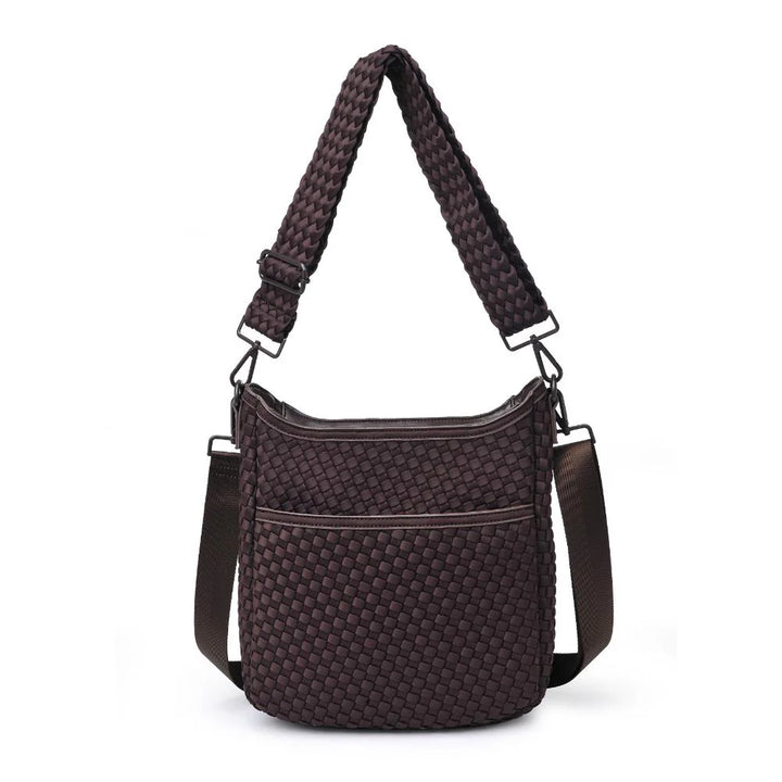 Sol and Selene Kismet Woven Neoprene Crossbody Bag in Chocolate available at Barbara Katz