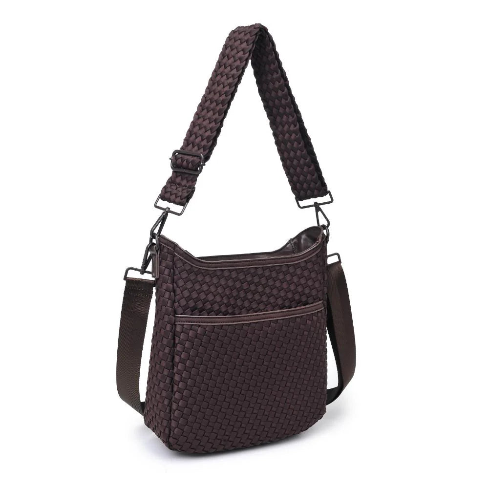 Sol and Selene Kismet Woven Neoprene Crossbody Bag in Chocolate available at Barbara Katz