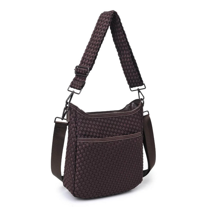 Sol and Selene Kismet Woven Neoprene Crossbody Bag in Chocolate available at Barbara Katz