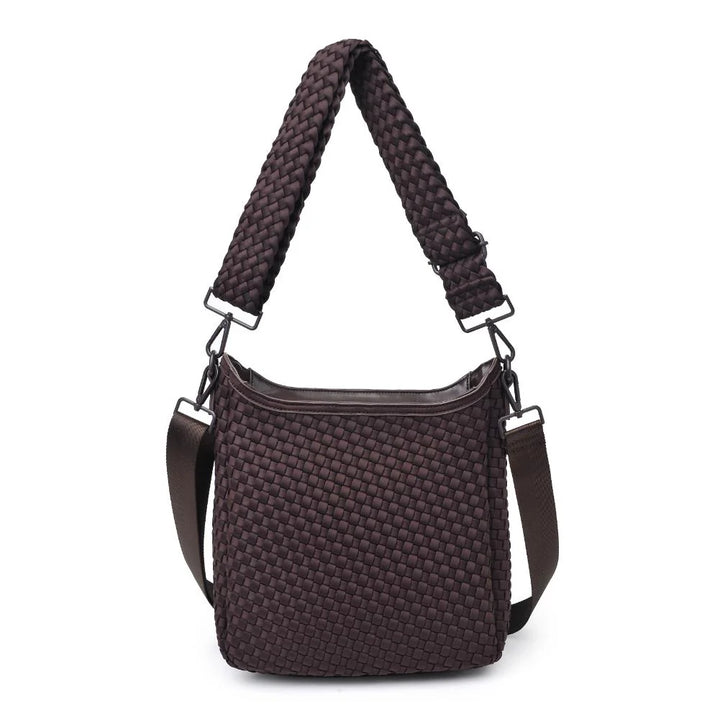 Sol and Selene Kismet Woven Neoprene Crossbody Bag in Chocolate available at Barbara Katz