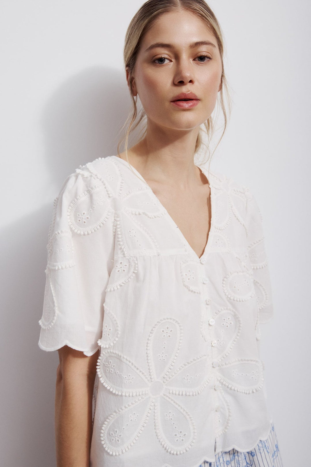 Melissa Nepton Everly Embroidered Blouse in Off White available at Barbara Katz