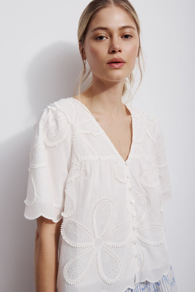 HYEON ヘヨン kinoco blouse Melissa Nepton Everly Embroidered Blouse - Off White – Barbara Katz