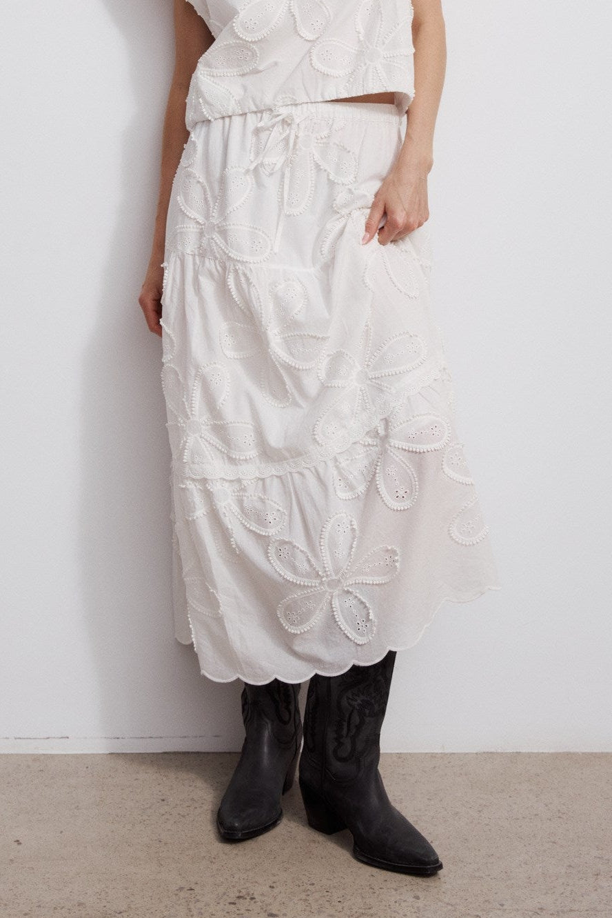 Melissa Nepton Flori Embroidered Skirt in Off White available at Barbara Katz