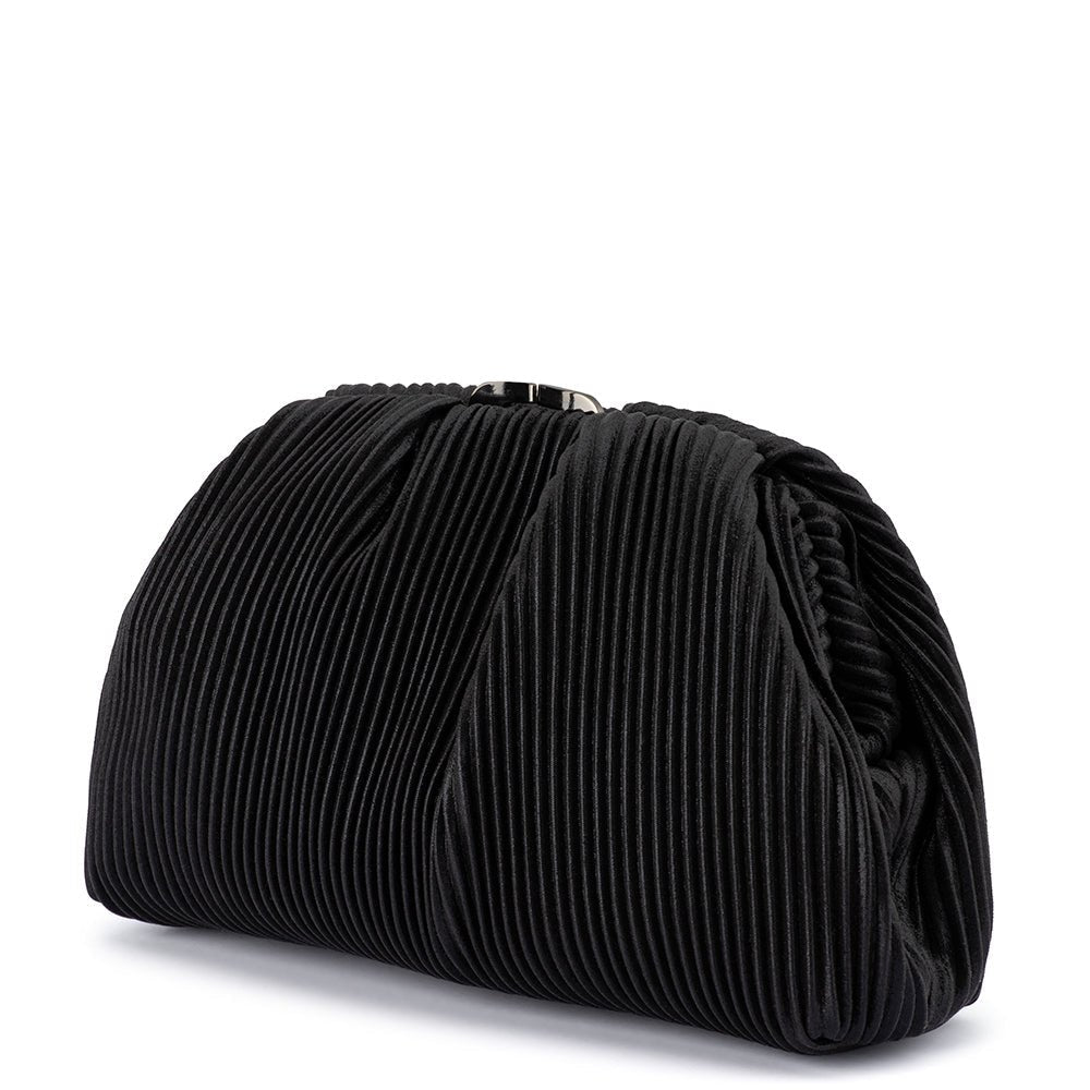 Olga Berg Naomi Pleated Clutch Bag in Black available at Barbara Katz