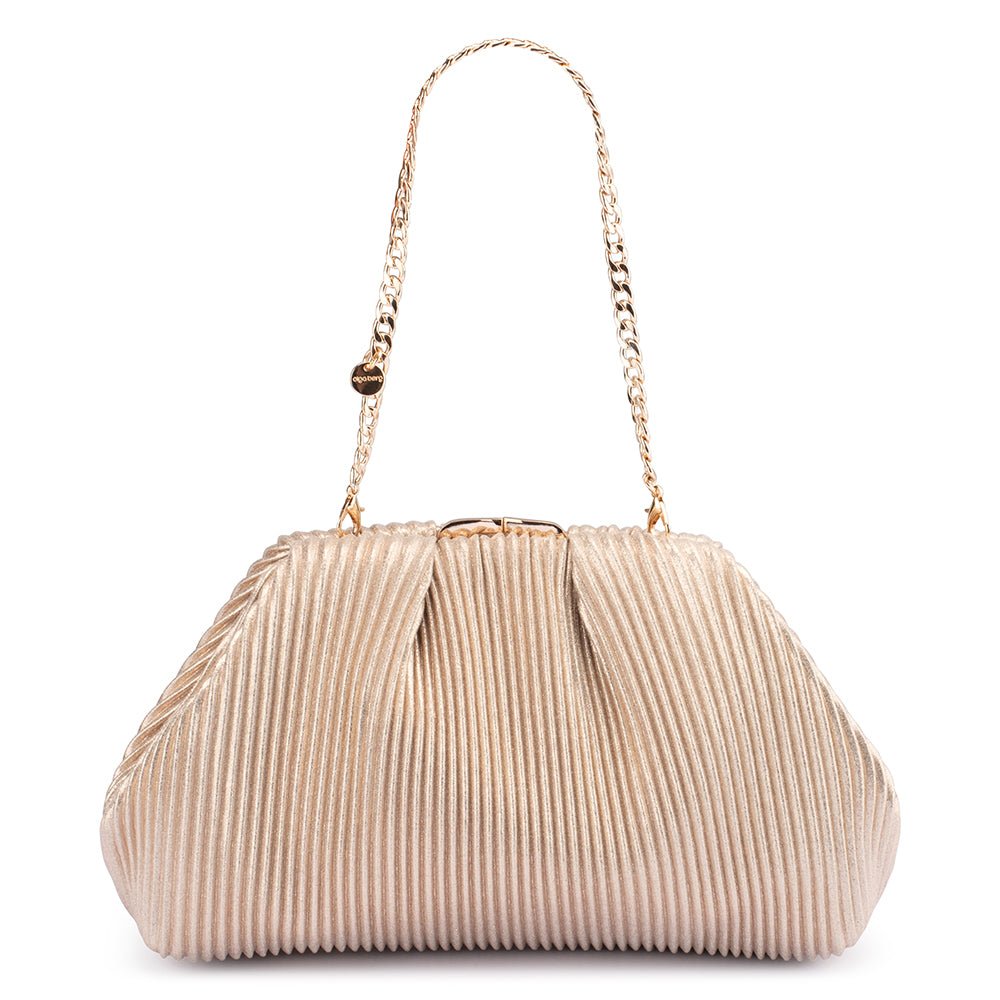 Olga Berg Naomi Pleated Clutch Bag in Gold available at Barbara Katz