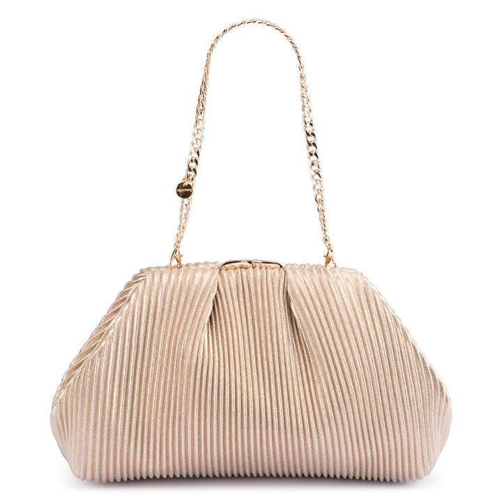 Olga Berg Naomi Pleated Clutch Bag in Gold available at Barbara Katz