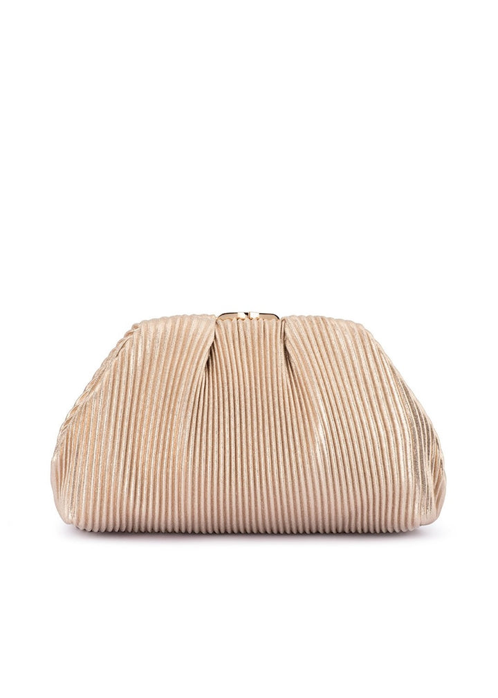 Olga Berg Naomi Pleated Clutch Bag in Gold available at Barbara Katz