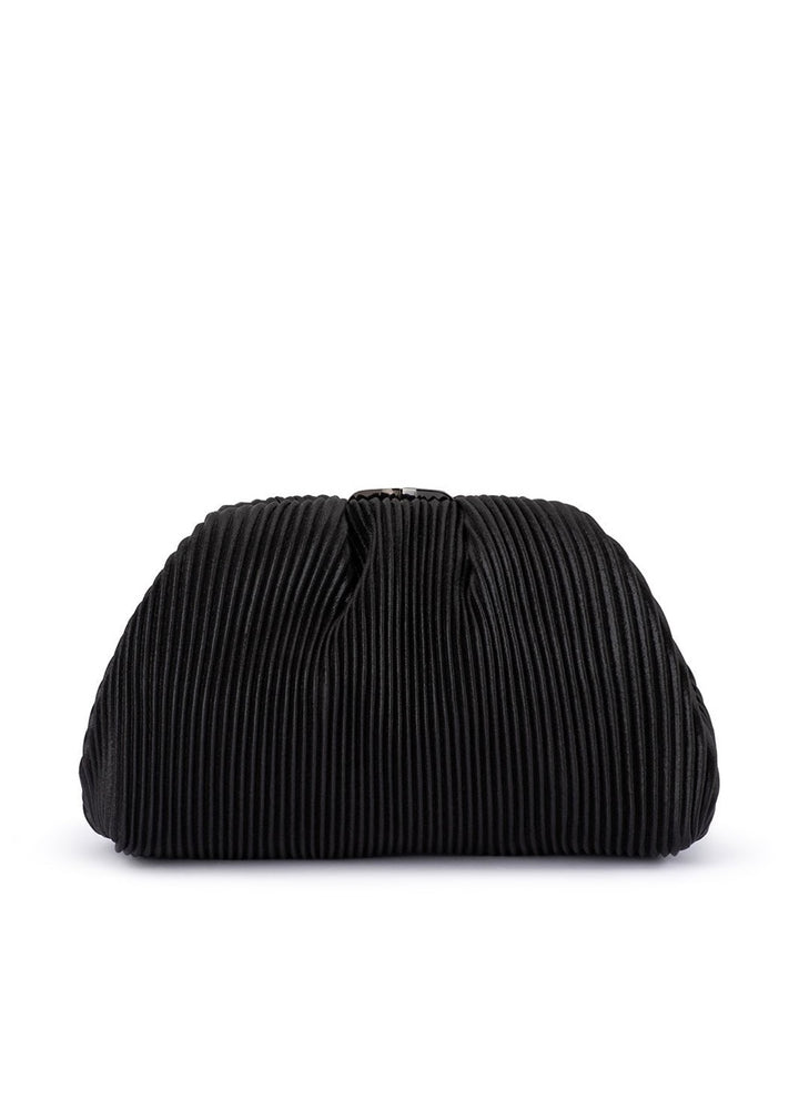 Olga Berg Naomi Pleated Clutch Bag in Black available at Barbara Katz