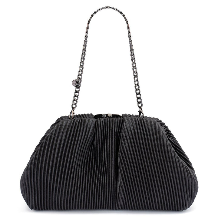 Olga Berg Naomi Pleated Clutch Bag in Black available at Barbara Katz