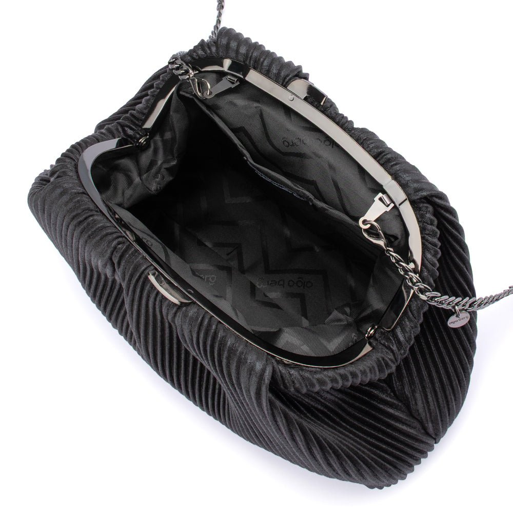 Olga Berg Naomi Pleated Clutch Bag in Black available at Barbara Katz