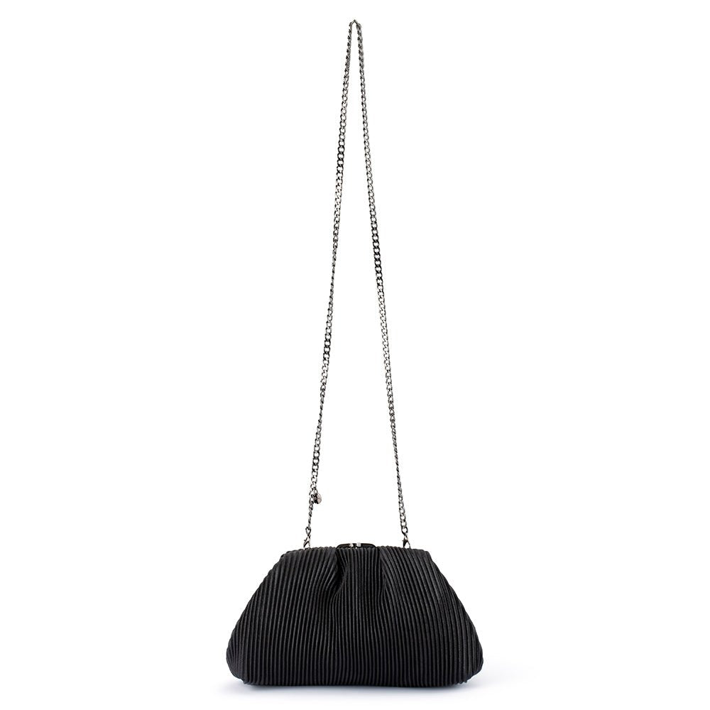 Olga Berg Naomi Pleated Clutch Bag in Black available at Barbara Katz
