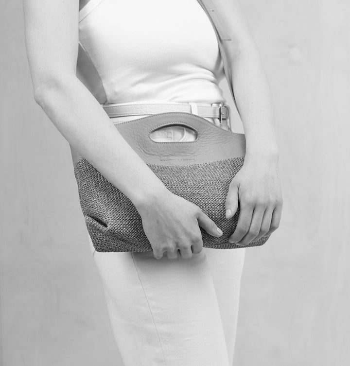 Daniella Lehavi Ocean Maxi Clutch in Black Straw available at Barbara Katz