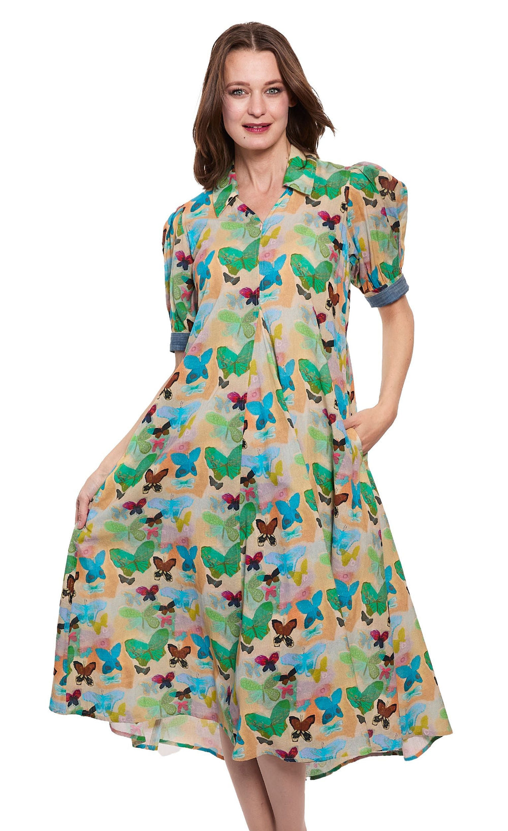 Dizzy-Lizzie Montauk Dress - Neutral Butterfly Print available at Barbara Katz