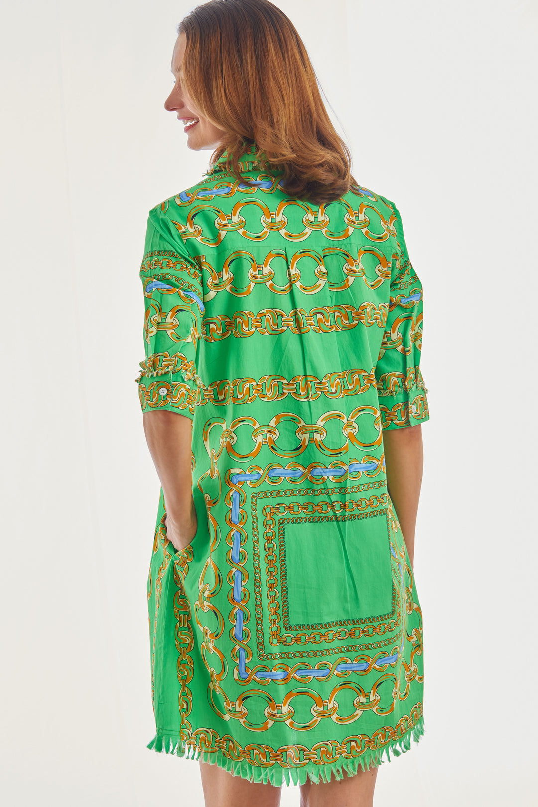 Dizzy-Lizzie Chatham Dress - Green Blue Link Print available at Barbara Katz