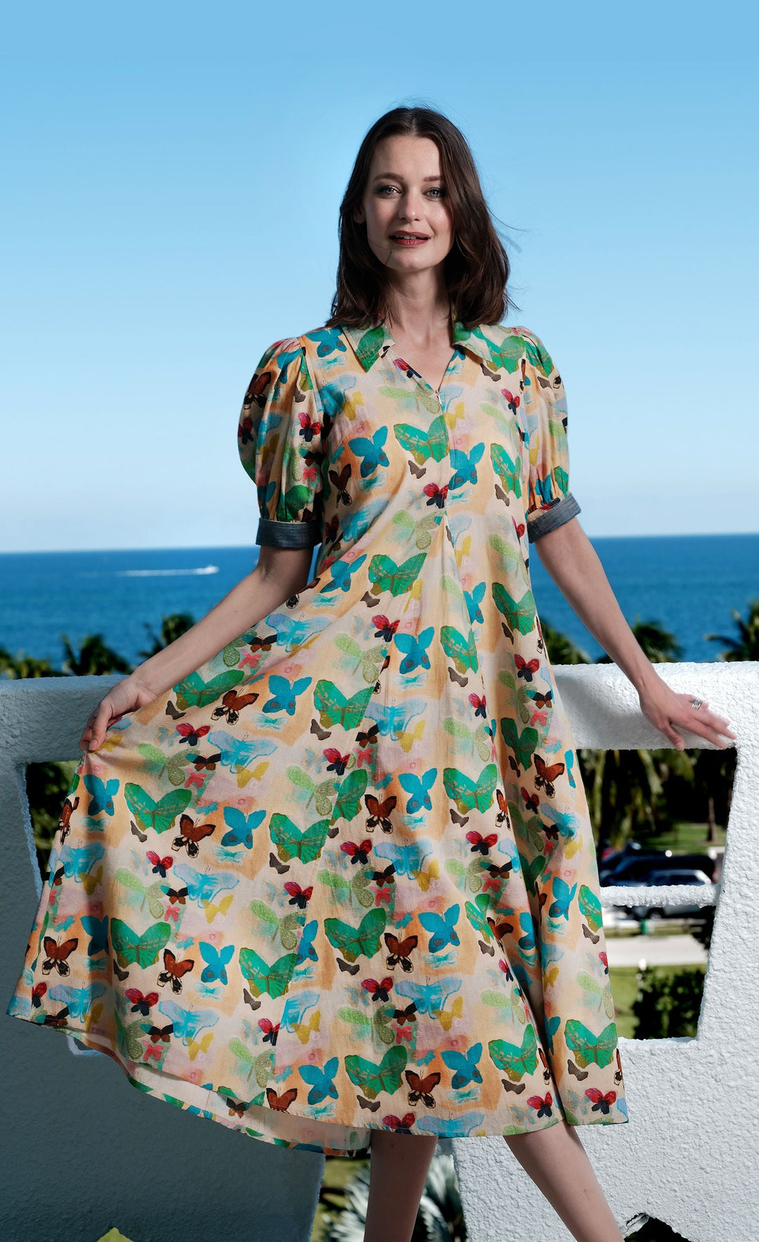 Dizzy-Lizzie Montauk Dress - Neutral Butterfly Print available at Barbara Katz