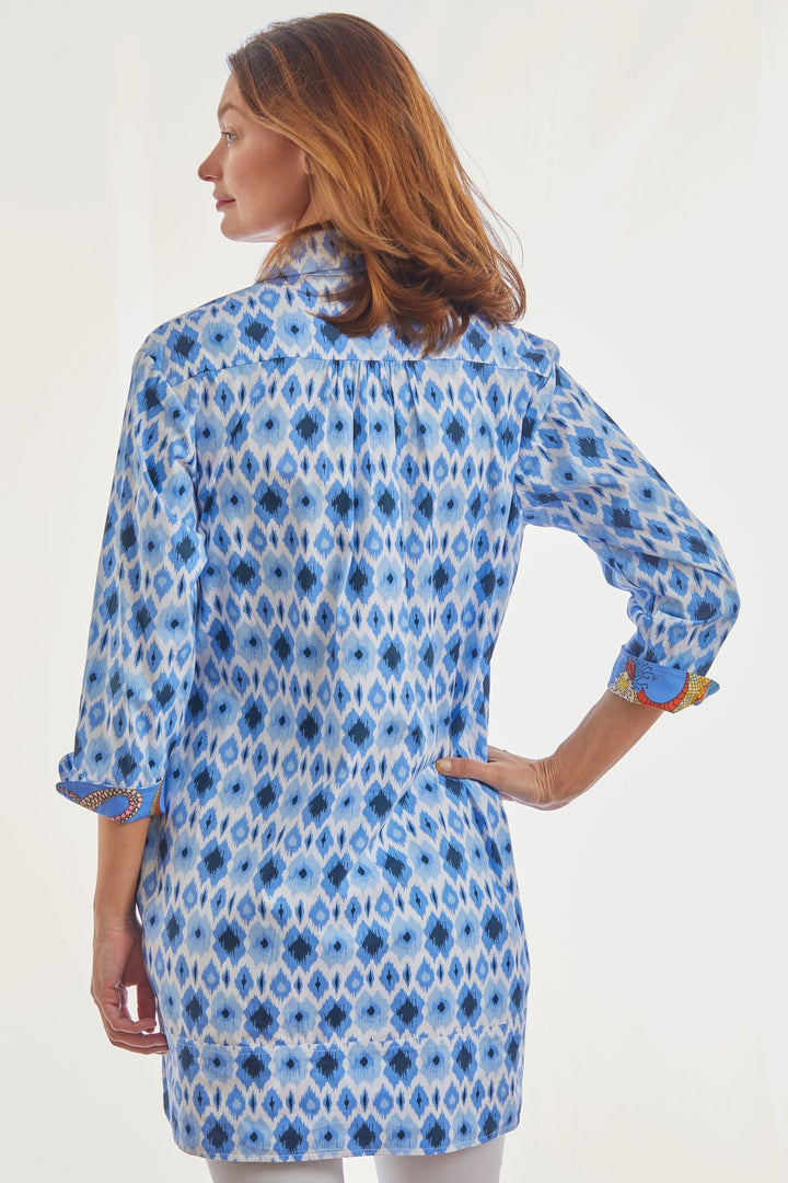 Dizzy-Lizzie Vail Tunic Blue Ikat Print