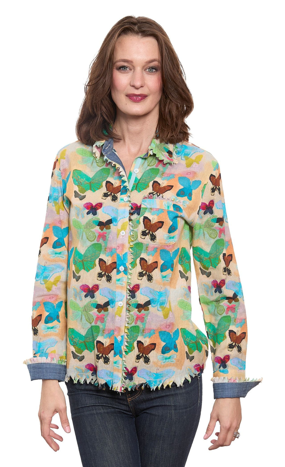 Dizzy-Lizzie Cape Cod Shirt - Neutral Ground Butterflies available at Barbara Katz