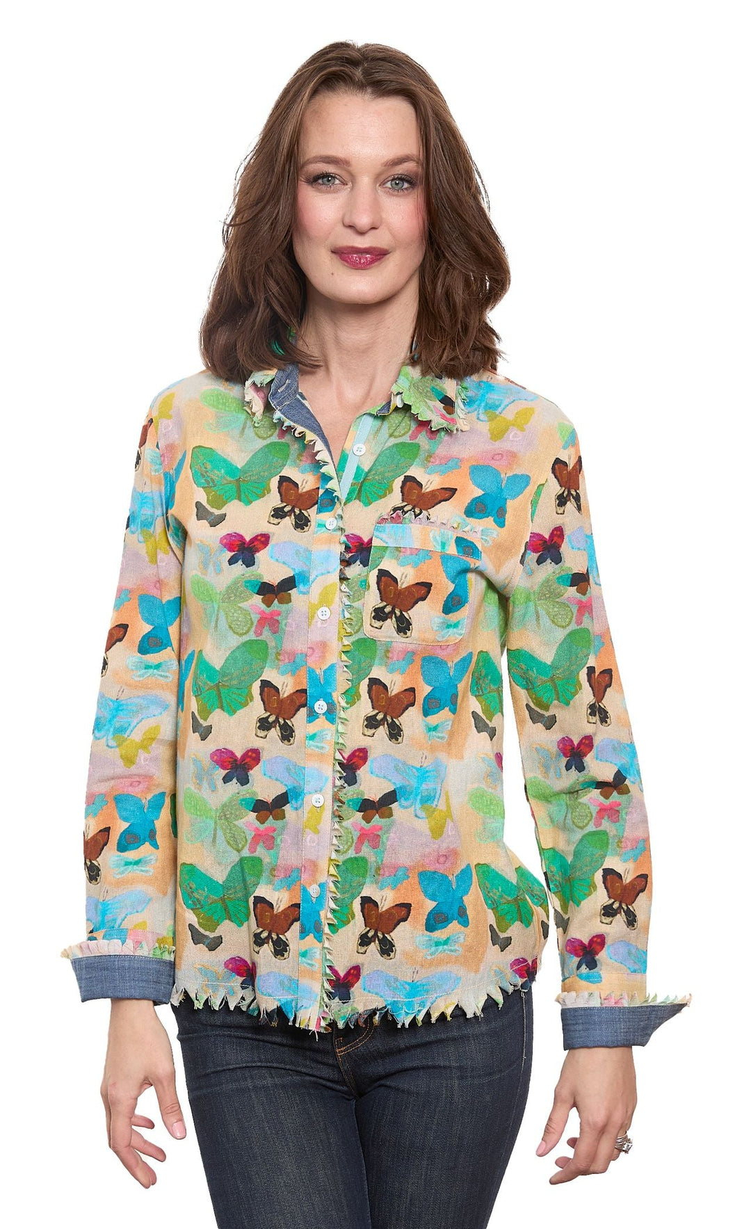 Dizzy-Lizzie Cape Cod Shirt - Neutral Ground Butterflies available at Barbara Katz