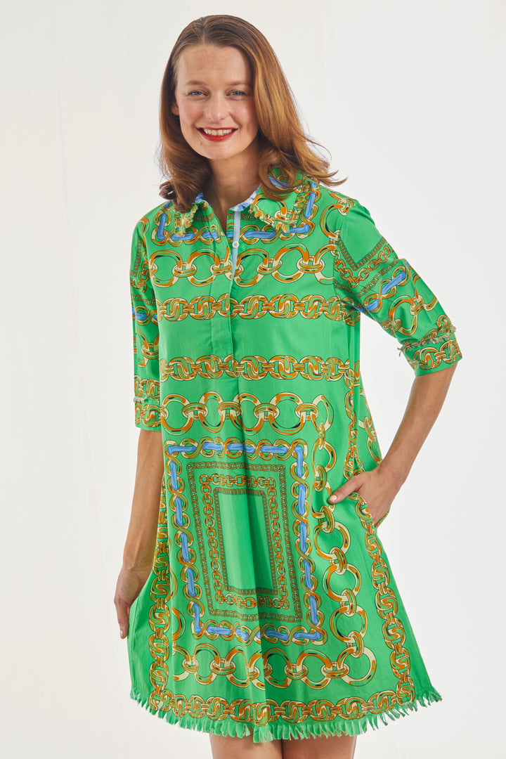 Dizzy-Lizzie Chatham Dress - Green Blue Link Print available at Barbara Katz