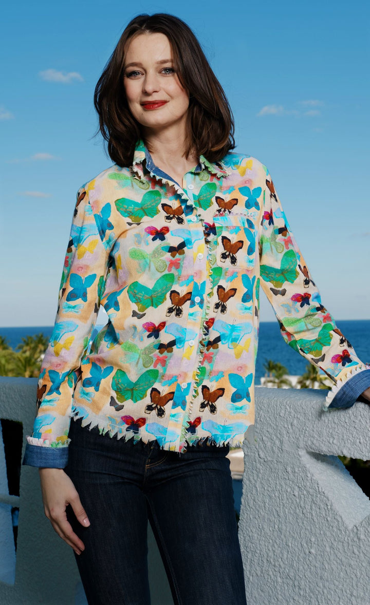 Dizzy-Lizzie Cape Cod Shirt - Neutral Ground Butterflies available at Barbara Katz