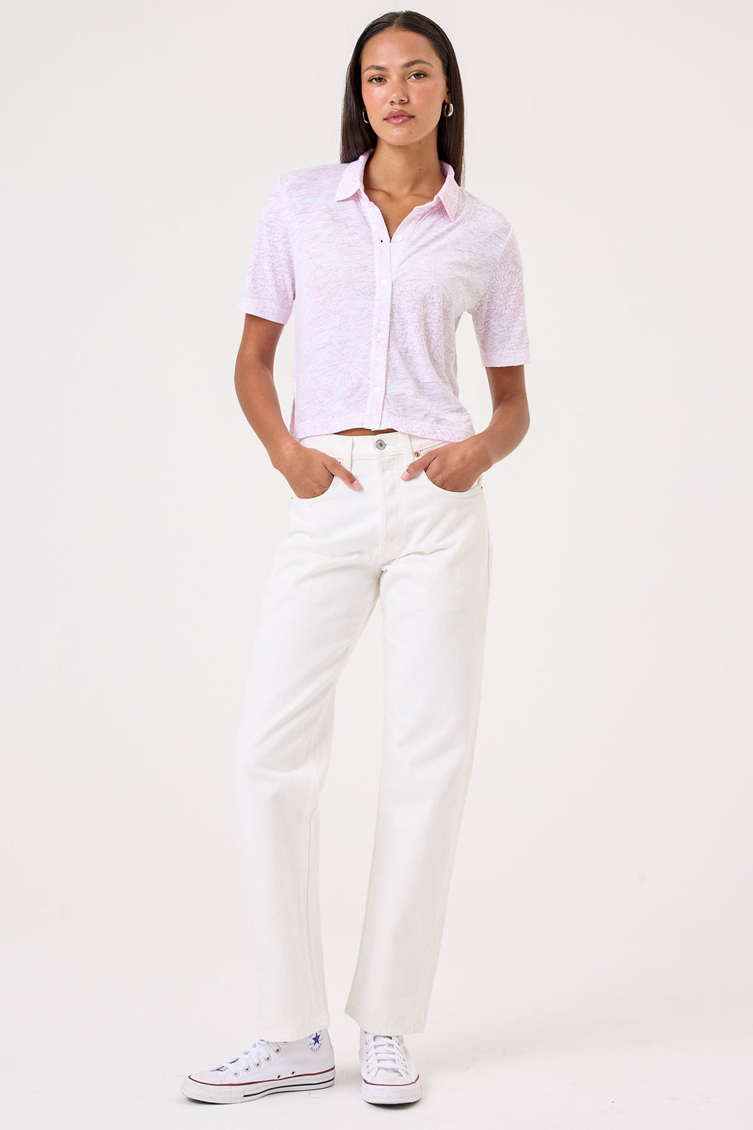 Goldie Payton Short Sleeve Botanical Shirt in Rose available at Barbara Katz
