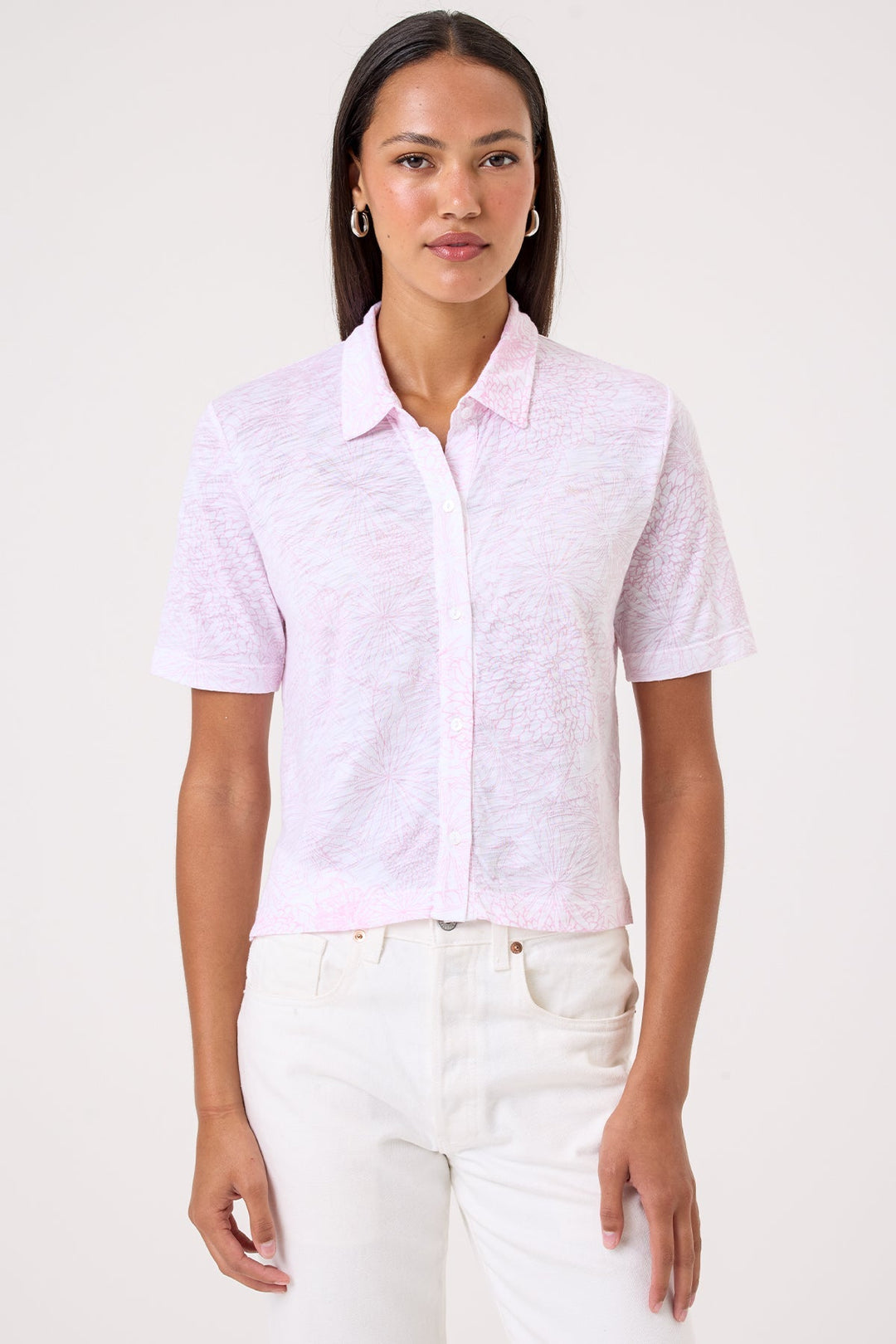 Goldie Payton Short Sleeve Botanical Shirt in Rose available at Barbara Katz