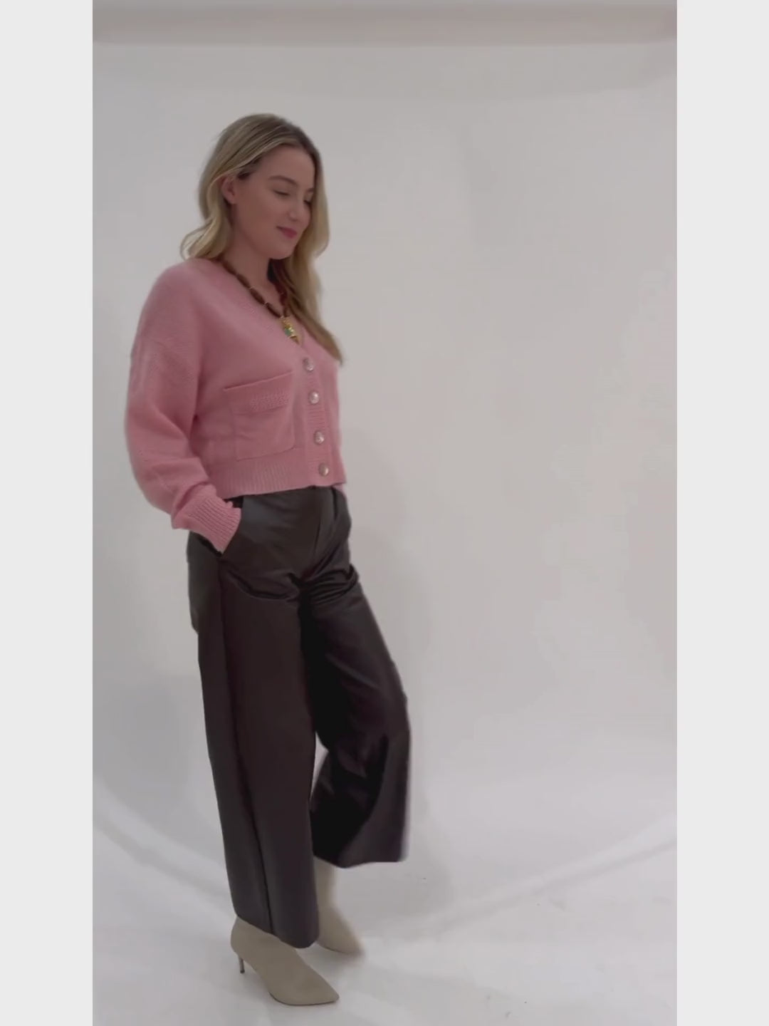 Raffaello Rossi Palina Vegan Leather 6/8 Culotte Pants in Tabak available at Barbara Katz 