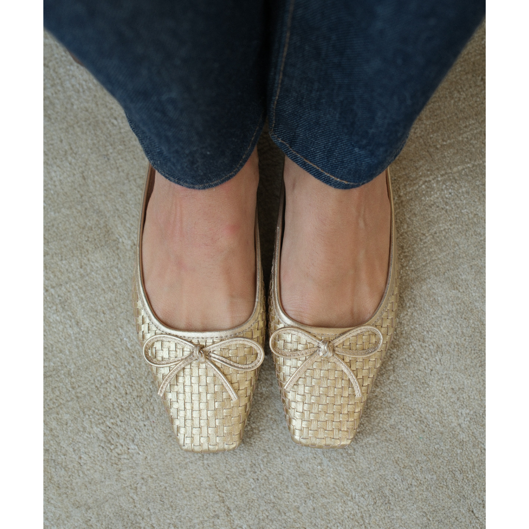 Coconuts by Matisse Remy Slip On Ballet Flats in Gold Weave available at Barbara Katz