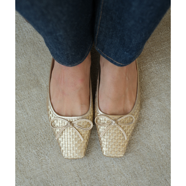 Coconuts by Matisse Remy Slip On Ballet Flats in Gold Weave available at Barbara Katz