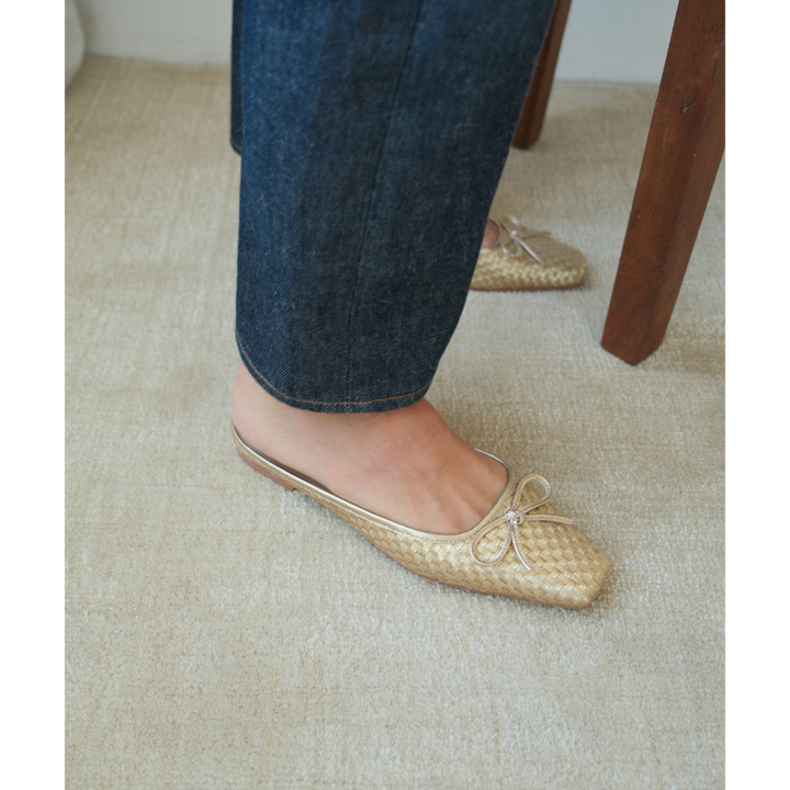 Coconuts by Matisse Remy Slip On Ballet Flats in Gold Weave available at Barbara Katz